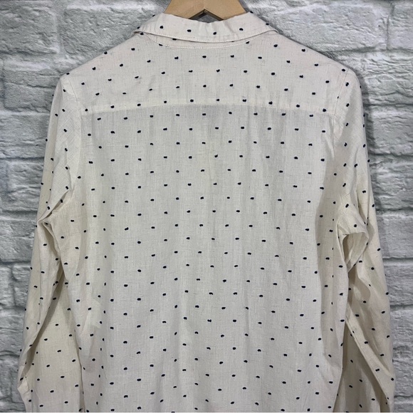 Sezane 42 US 10 Tomboy Shirt Ecru Blue Swiss Dot Cotton Linen ASO Meghan Markle - Picture 12 of 15